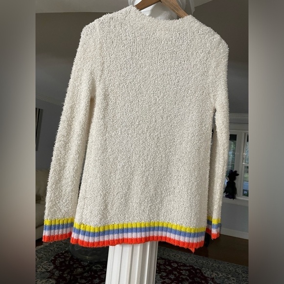 Cat & Jack Girls Rainbow striped Fuzzy white open Cardigan size L(10-12) - Picture 2 of 5
